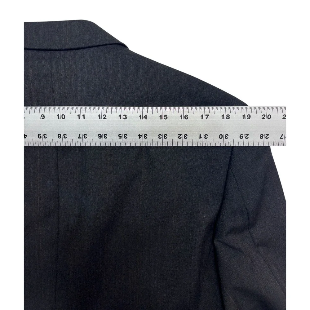 vtg 90s Albert Nipon 38R 30x30 Charcoal Stripe 2pc Pant Suit Wool Pleated Cuffed